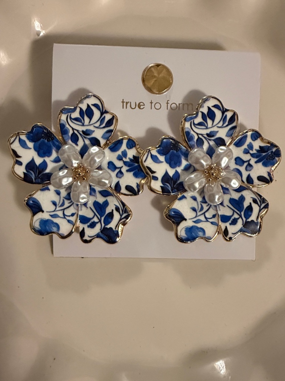 True to Form Blue White Floral Statement Earrings